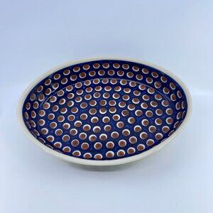 vintage polish pottery oval baking dish "peacock eye" pattern handcrafted